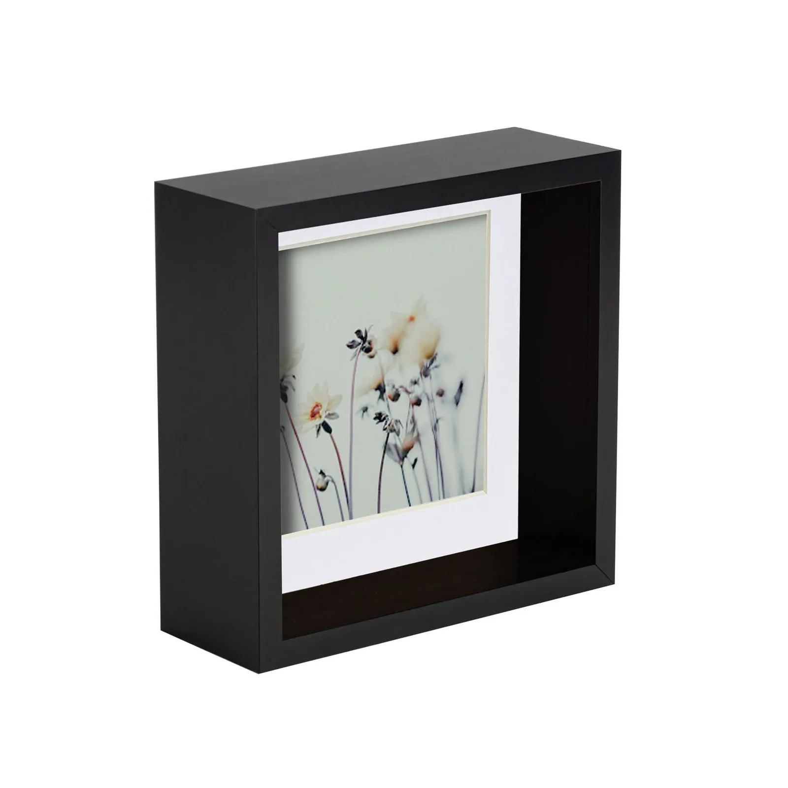 Nicola Spring 3D Deep Box Photo Frame - 6 x 6" with 4 x 4" Mount - White Mount in Black