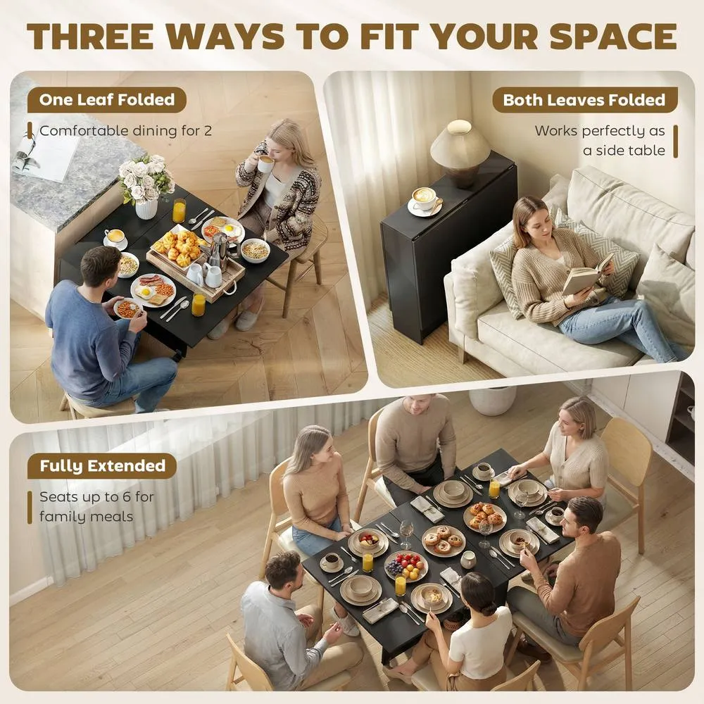 HOMCOM 80-140 cm Folding Dining Table for 4-6 Drop Leaf Table Black 4