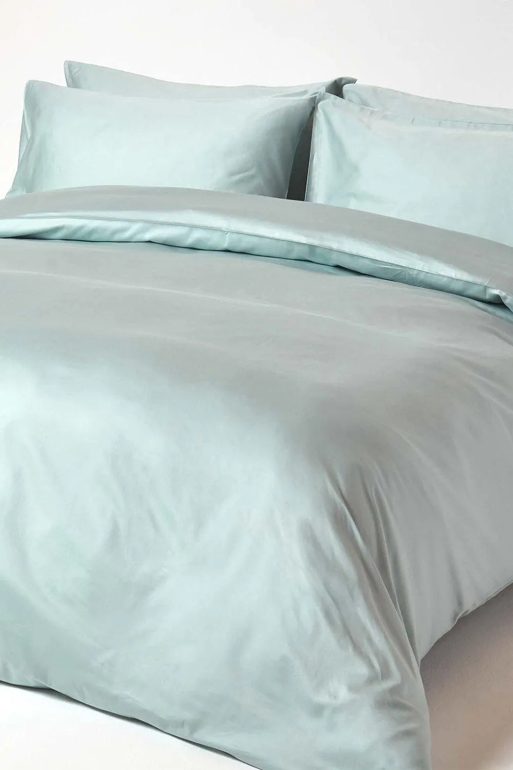 Homescapes Sateen Cotton Duvet Cover Set 400 TC in Duck Egg Blue 1