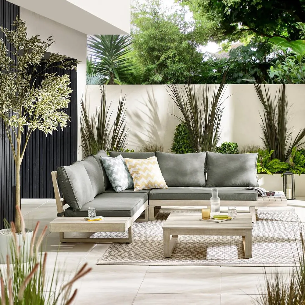 FurnitureboxUK Brisa Solid Wood 5 Seat Outdoor Sofa Set in Off-White