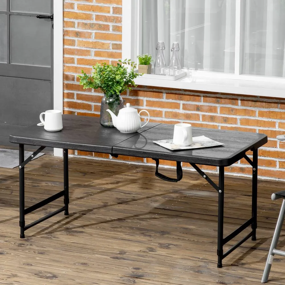 OUTSUNNY Foldable Outdoor Dining Table for 4, Height Adjustable Steel Legs in Dark Grey