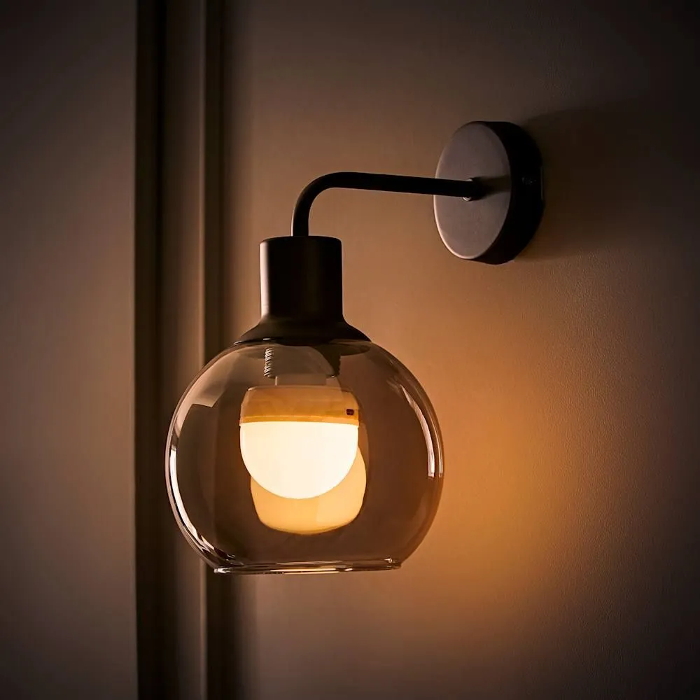 ValueLights Bellamy Globe Glass Shade Rechargeable Wall Light in Black 3
