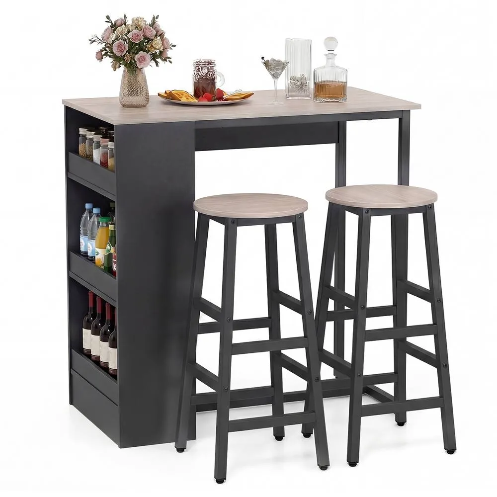 Costway 3-Piece Dining Table Set 91 cm Counter Height Bistro Table in Grey