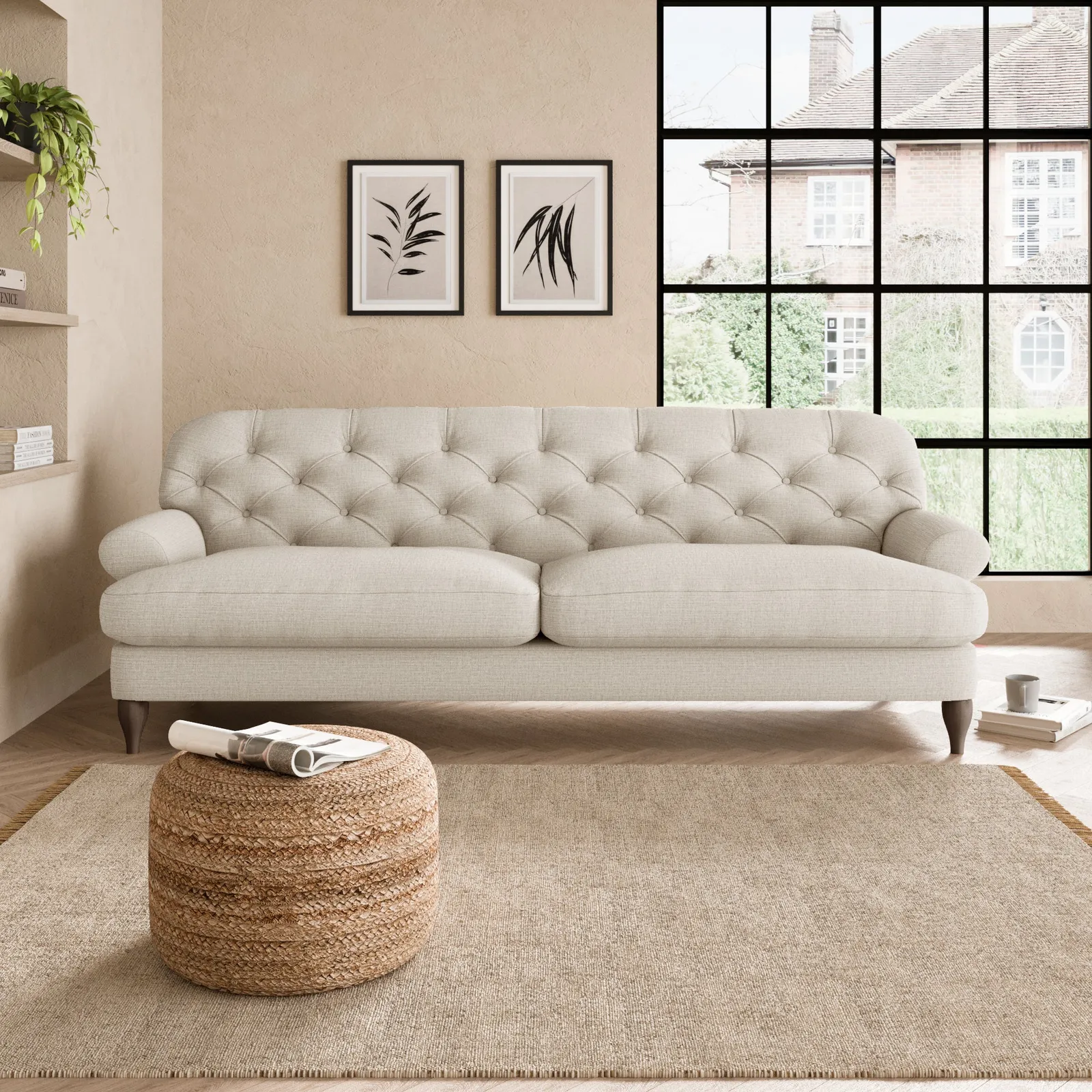 Canterbury Slub Cotton Blend 4 Seater Sofa Slub Cotton Sandstone