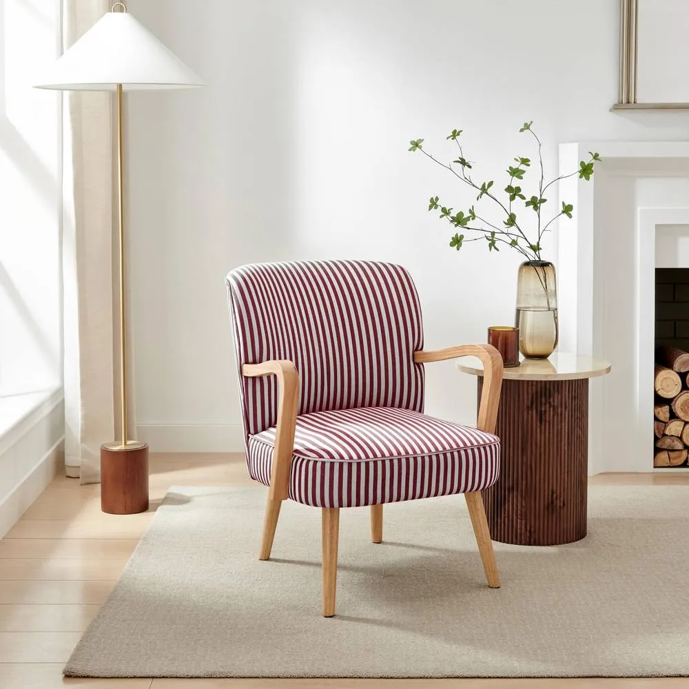 FurnitureboxUK Sylvie Accent Chair with Oak Effect Legs in Raspberry