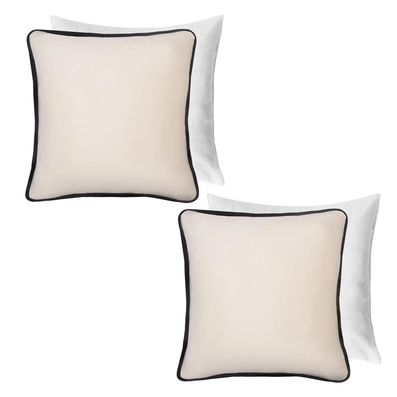 OHS 2 Pack Matte Velvet Piped Filled Cushion Covers Home Decor Set in Cream