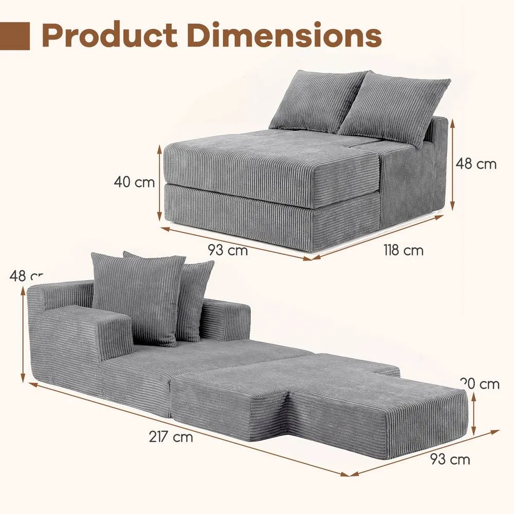 Costway Folding Sofa Bed Convertible Sleeper Chair with Dual Pillows in Grey 2