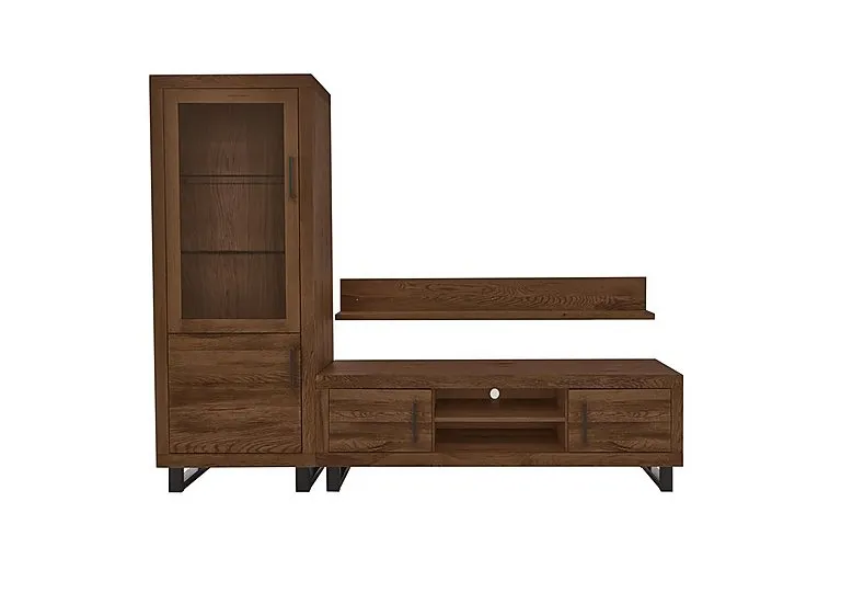 Terra Small Media Set with TV Unit, Small Left Hand Display Cabinet and 150cm Wall Shelf - Desert