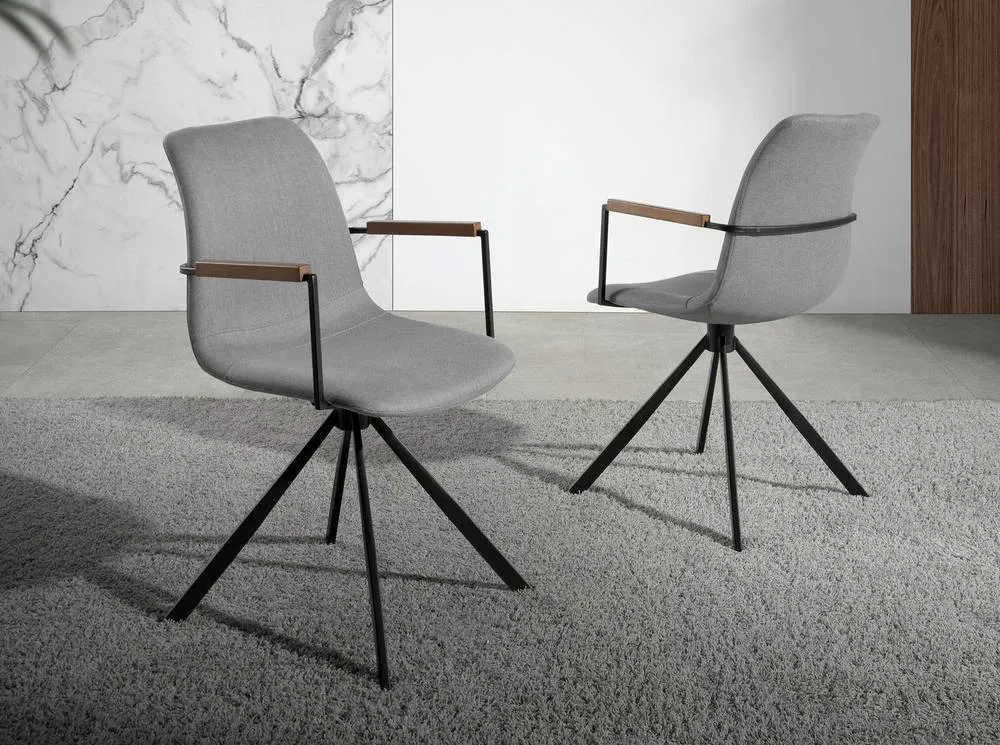 Angel Cerda Swivel Dining Chair, Light Grey Fabric, Walnut Detail 3