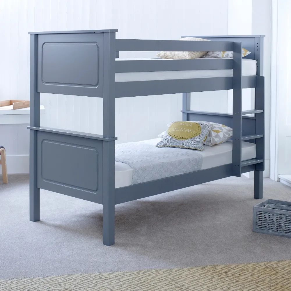 Vancouver Grey Solid Pine Wooden Bunk Bed Frame - 3ft Single