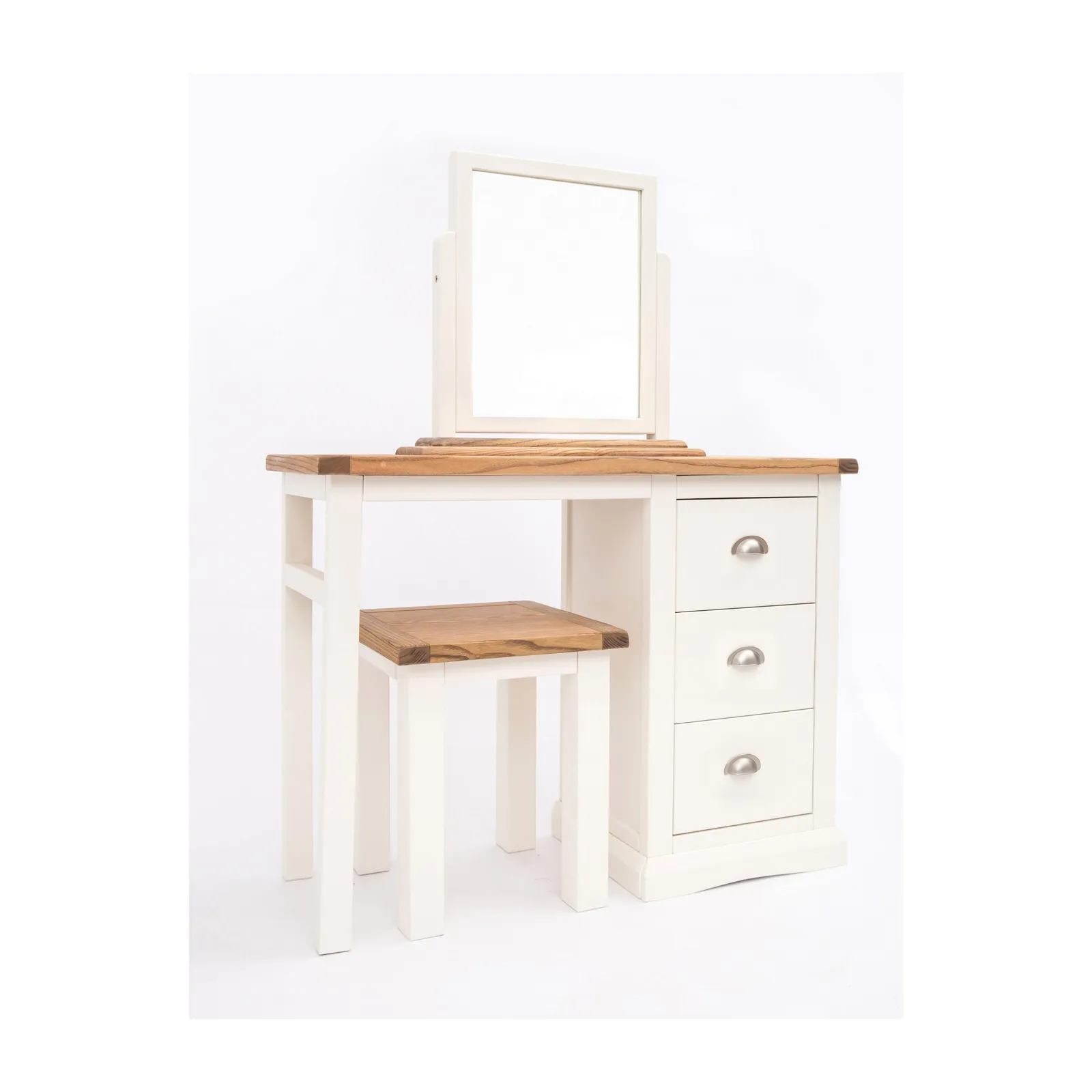 Cabinet Bits Cosenza 3 Drawer Dressing Table Set Chrome Cup Handle in Off-White 2