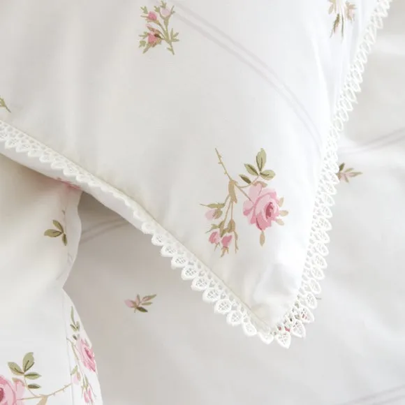 Bianca Vintage Rosebud Lace 100% Cotton Duvet Cover & Pillowcase Set 5