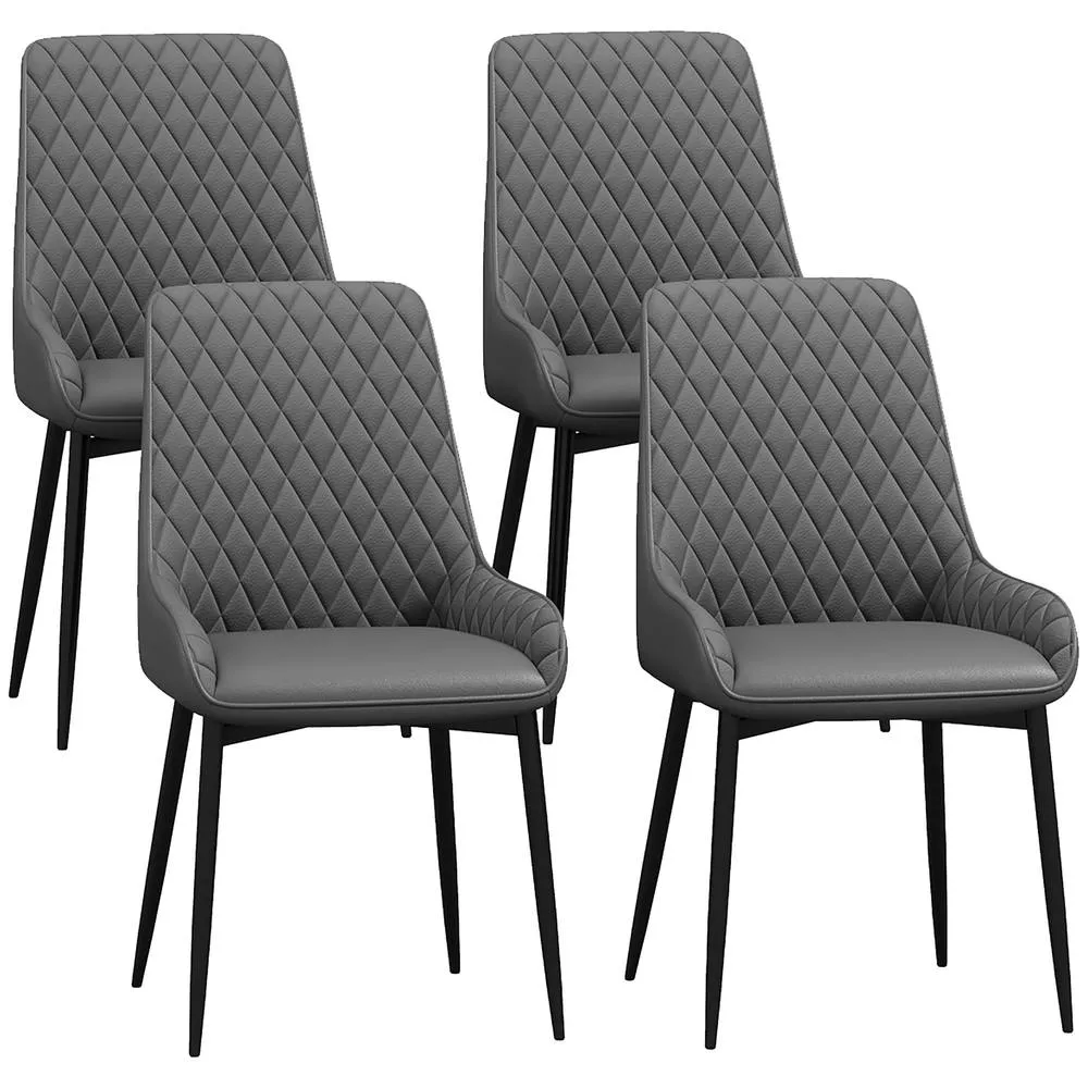 HOMCOM Set of 4 Quilted PU Leather Dining Chairs w/ Metal Frame 4 Legs Grey 2