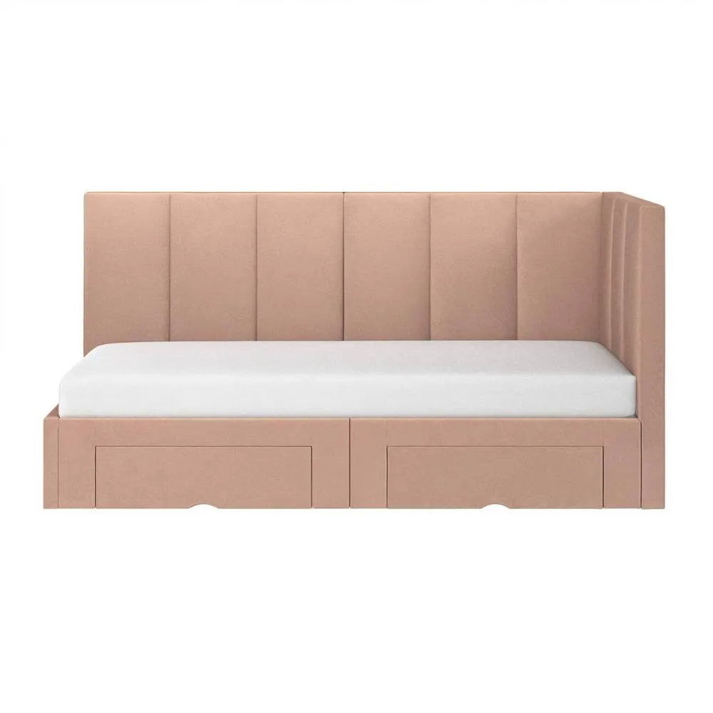 Flair Harley Corner Fabric Bed Frame with Storage Drawers in Pink 6