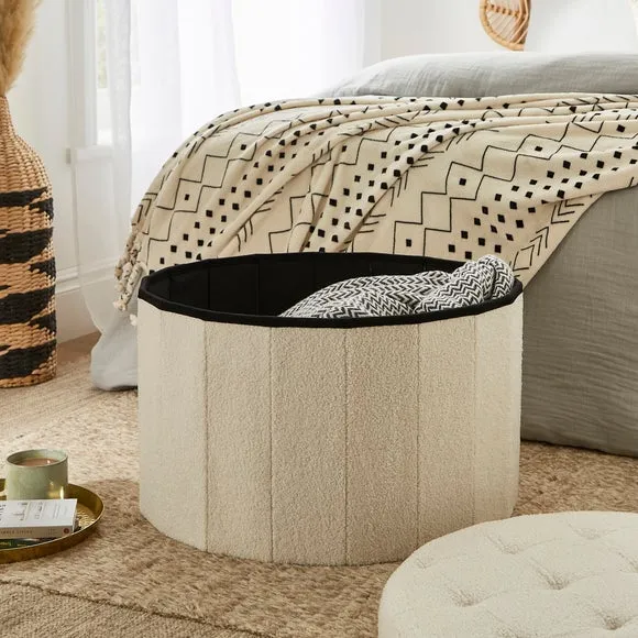 Boucle Large Round Ottoman 2