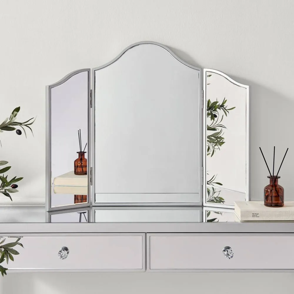 FurnitureboxUK Venetian Vintage Style Silver Tri-Fold Vanity Mirror 2