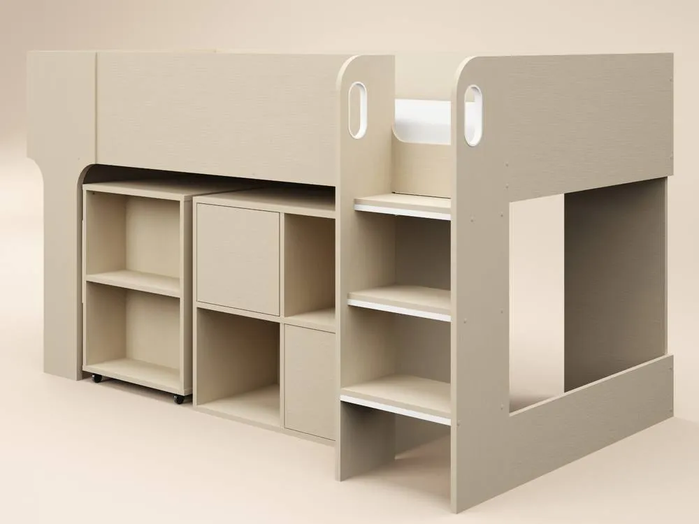 Flair Leo Mid Sleeper with Desk & Storage Scandi Light Oak 6