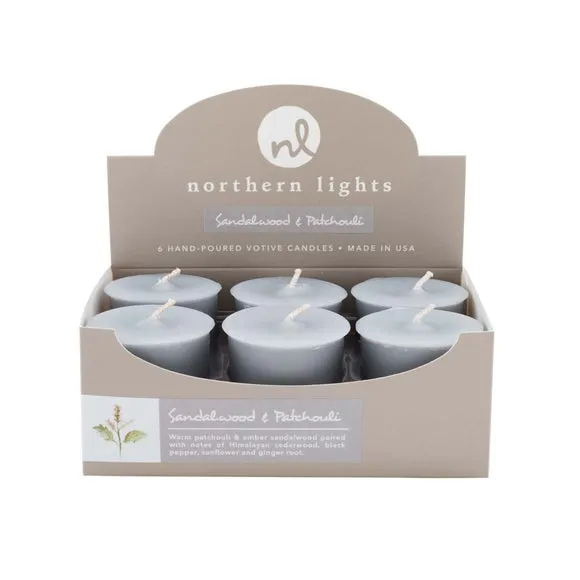 Northern Lights Set of 6 Sandalwood and Patchouli Votive Candles