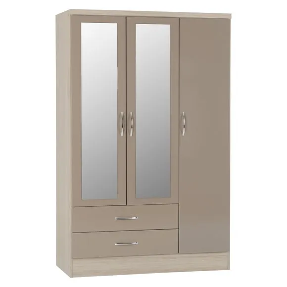 Nevada Triple 2 Drawer Wardrobe, Mirrored 2