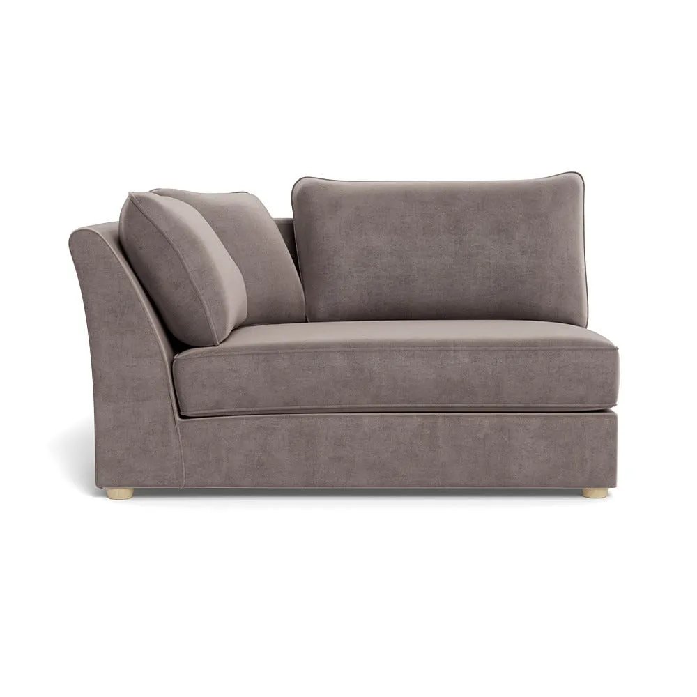 Heal's Tailor Large Curved Left Hand Facing Corner Unit Smart Luxe Velvet Mushroom Natural Feet