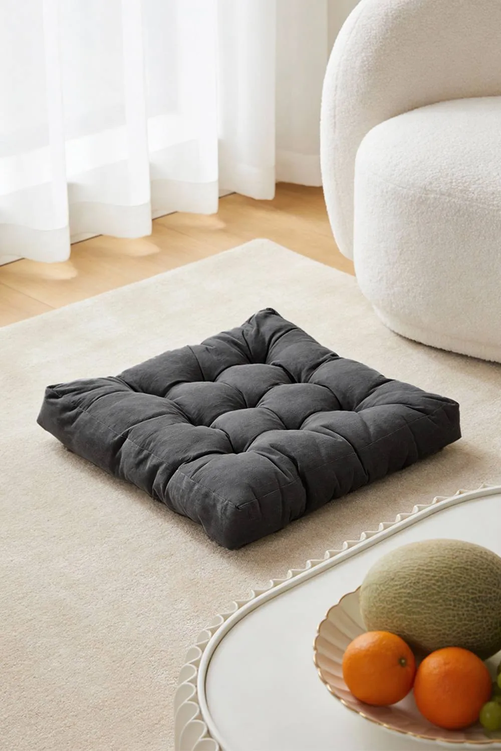 Living and Home Comfort Padded Corduroy Chair Cushion in Dark Grey