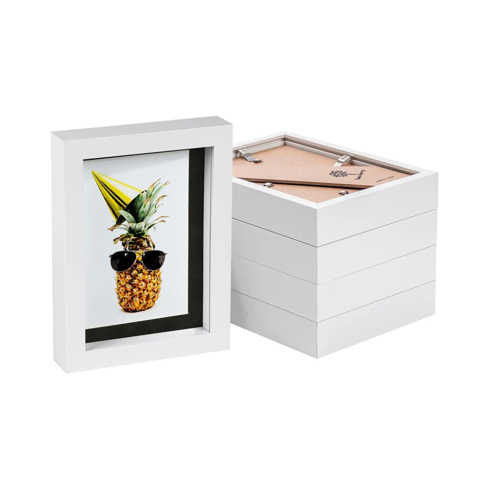 Nicola Spring 5" x 7" White 3D Box Photo Frames - 4" x 6" Mount - Pack of 5 in Black 1