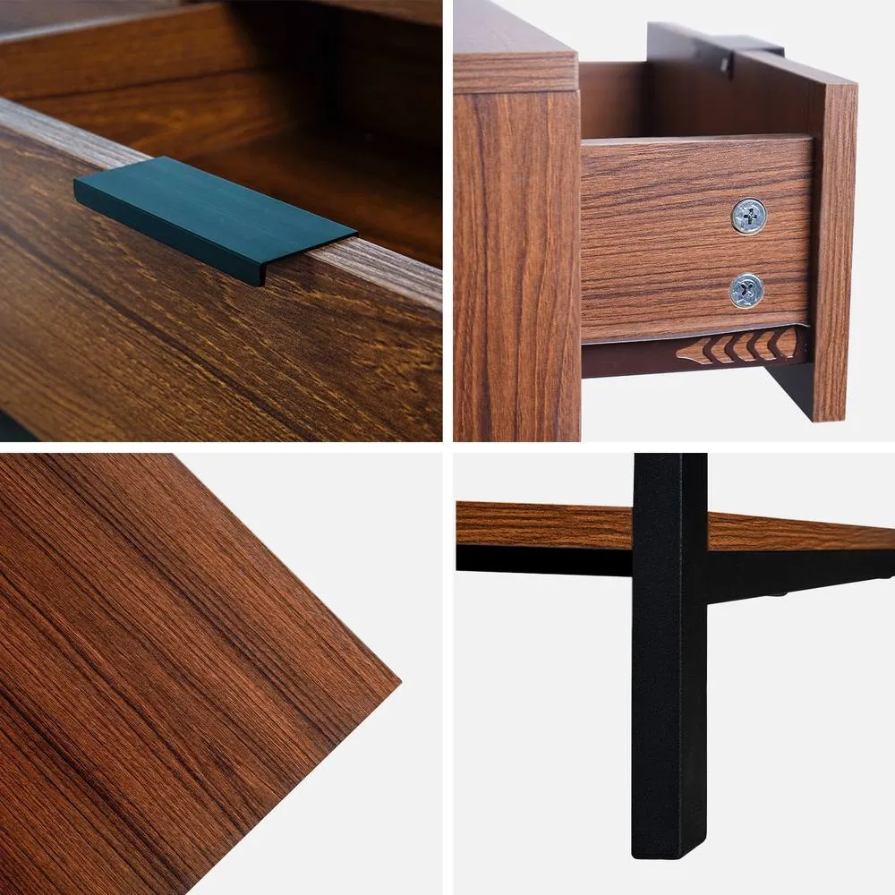 sweeek 130cm Tv Unit Walnut Wooden Effect 3 Drawers in Dark Brown 4