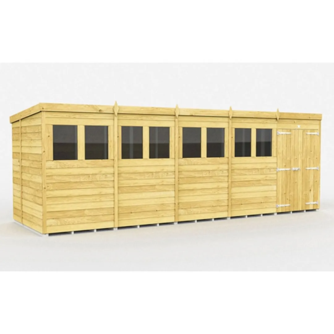 Buttercup Farm 20 x 6 Feet Pent Shed - Double Door W/ Windows - L178 x W589 x H201 cm in Brown