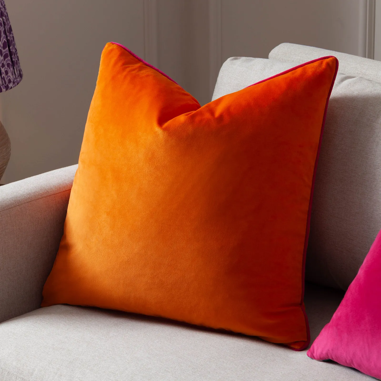 Furn Meridian Velvet Piped Cushion in Burnt Orange