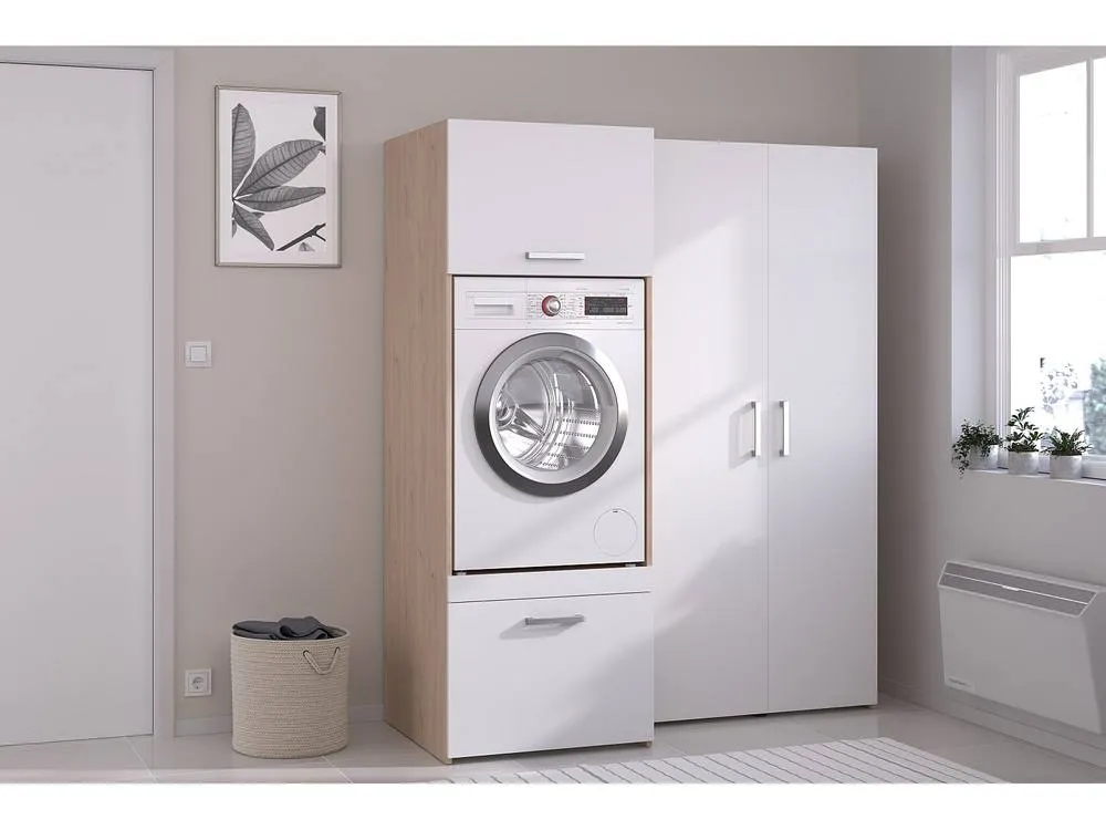 Vente-unique Washing Machine Cabinet With Cupboards & Double-Door Tower Unit - in Light Oak