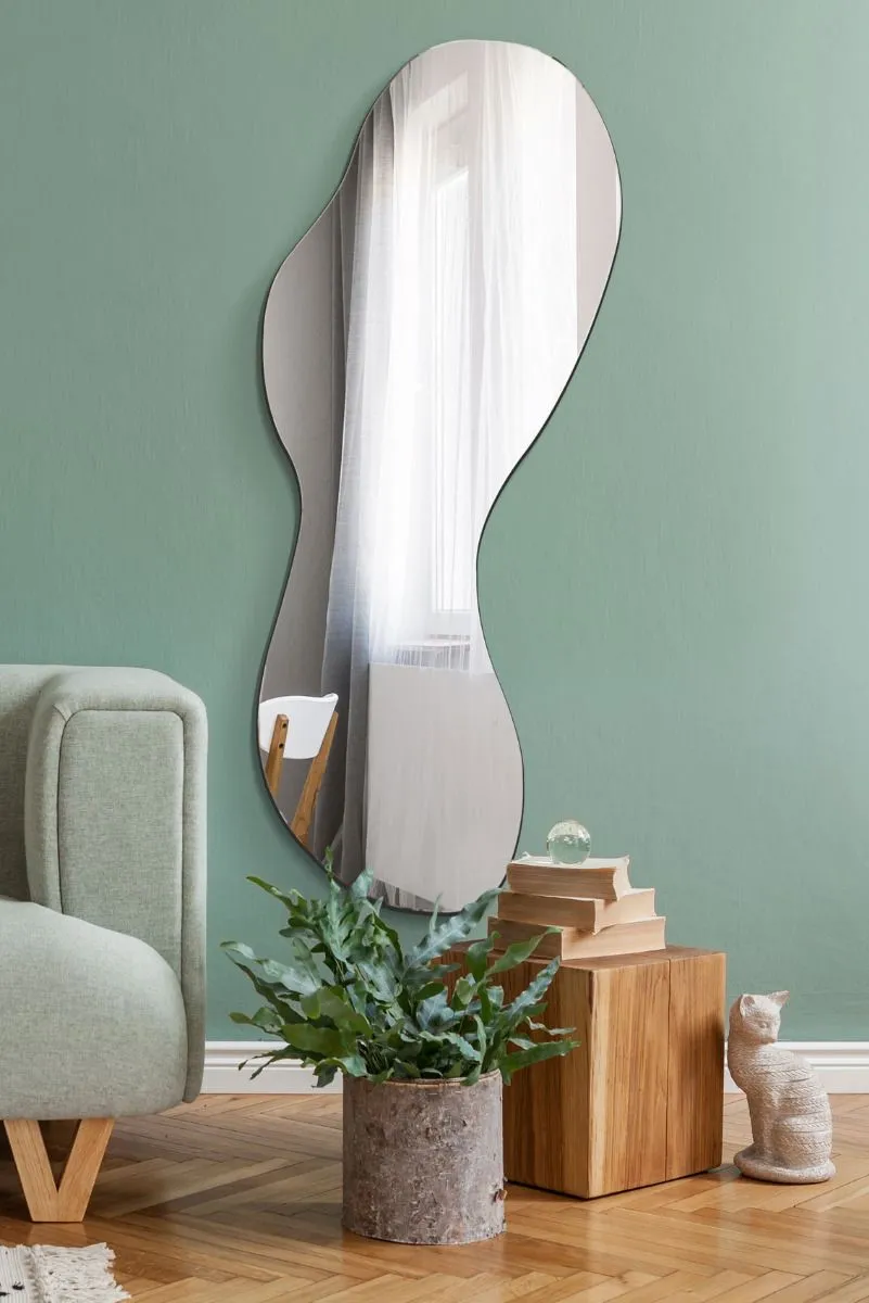 MirrorOutlet The Lacuna - Frameless Pond Wall Mirror 63" X 24" (160CM X 60CM) in Silver