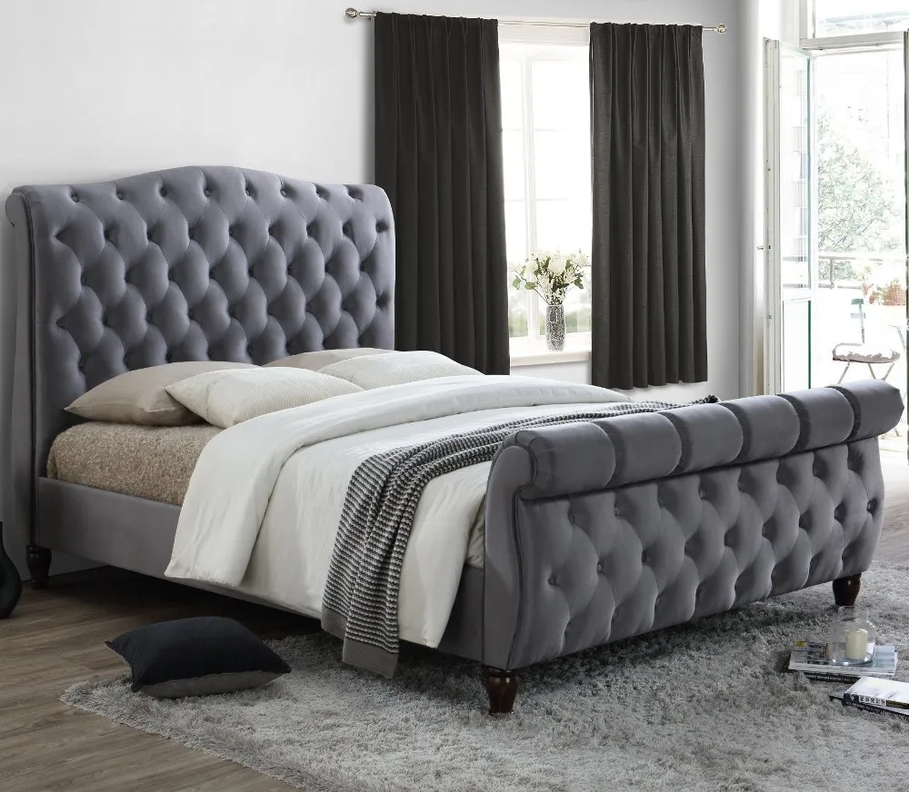 Colorado Grey Velvet Fabric Sleigh Bed Frame - 6ft Super King Size