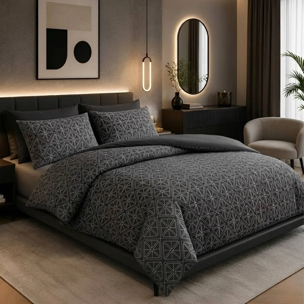 Pamposh Modern Duvet Cover Set Reversible Quilt Covers Bedding Sets in Charcoal