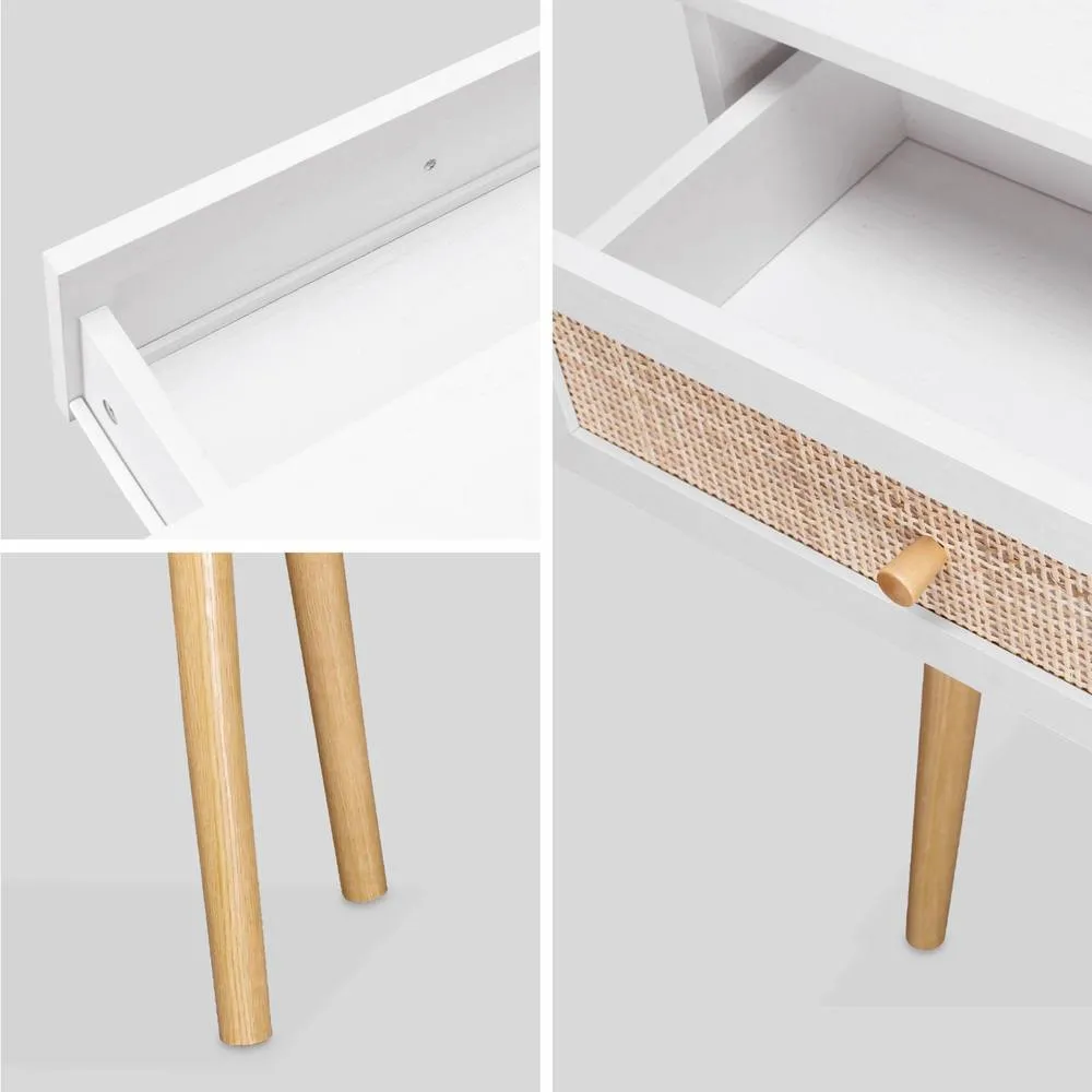 sweeek 100cm wood & cane decor console table in Off-White 6