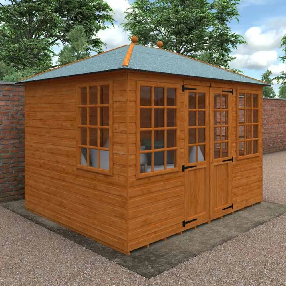 Buttercup Farm 10 x 8 Feet Georgian Pyramid 12mm Shed - Solid Wood/Softwood/Pine in Burnt Orange 3