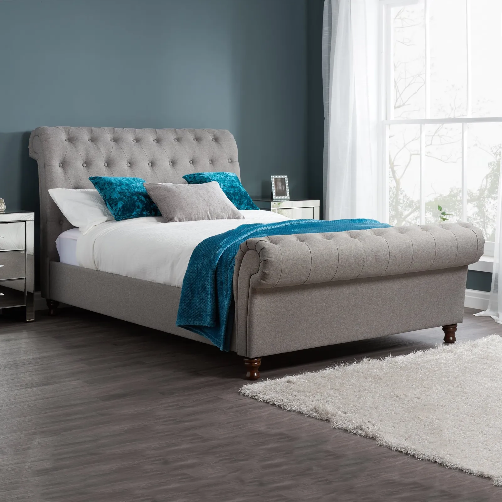 Castello Grey Sleigh Fabric Bed Frame Grey