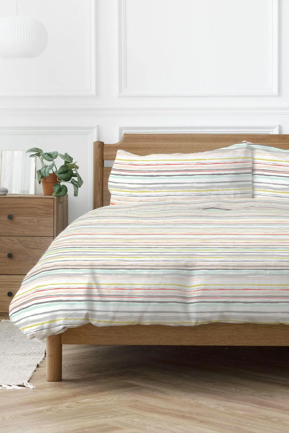 Copenhagen Home 'Painterly Striped Polycotton Duvet Cover Set in Coral