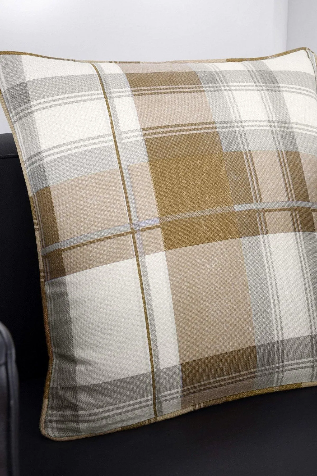 Fusion 'Balmoral Tartan' Warm Woven Check 100% Cotton Filled Cushion in Natural 1
