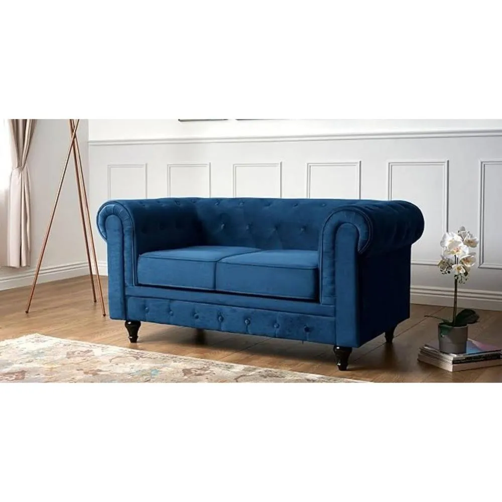Bliss Furniture Velvet Chesterfield 2 Seater Sofa in Blue