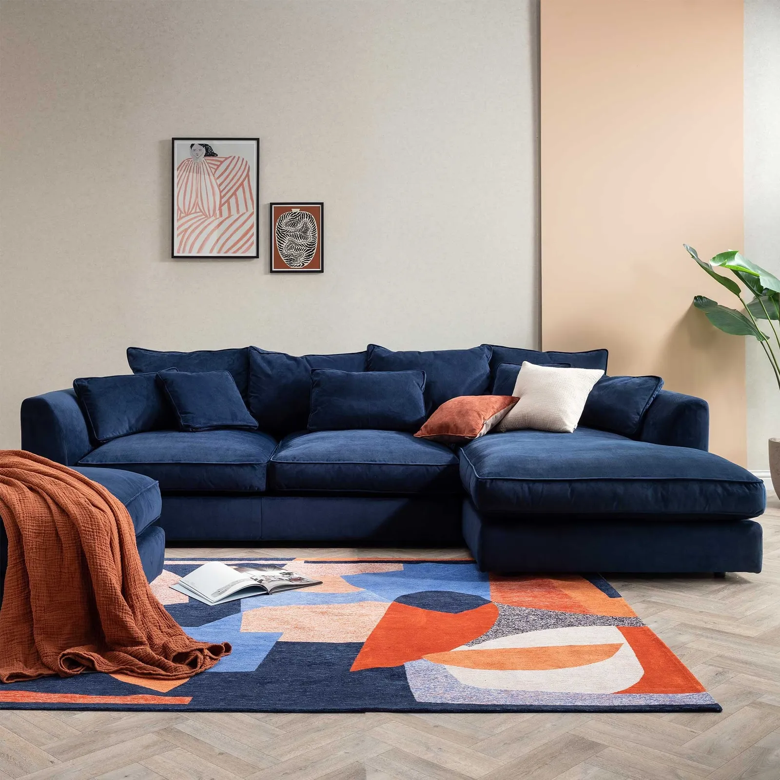 Harrington Large Chaise Corner Sofa Right, Navy Velvet | Barker & Stonehouse 2