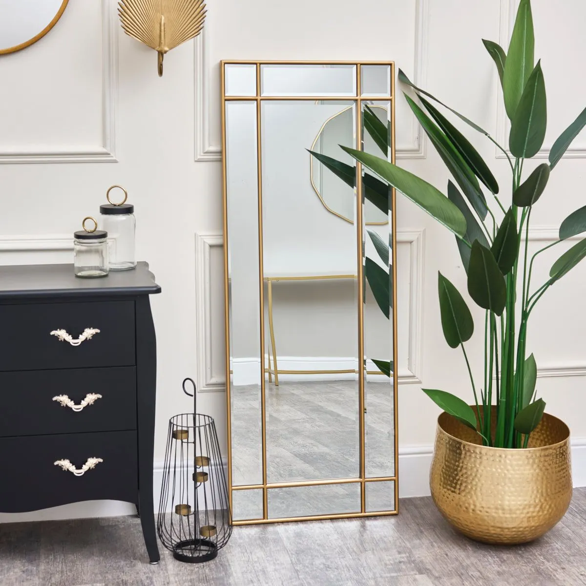 Melody Maison Gold Framed Art Deco Wall / Leaner Mirror 54cm X 142cm in Metallic Gold