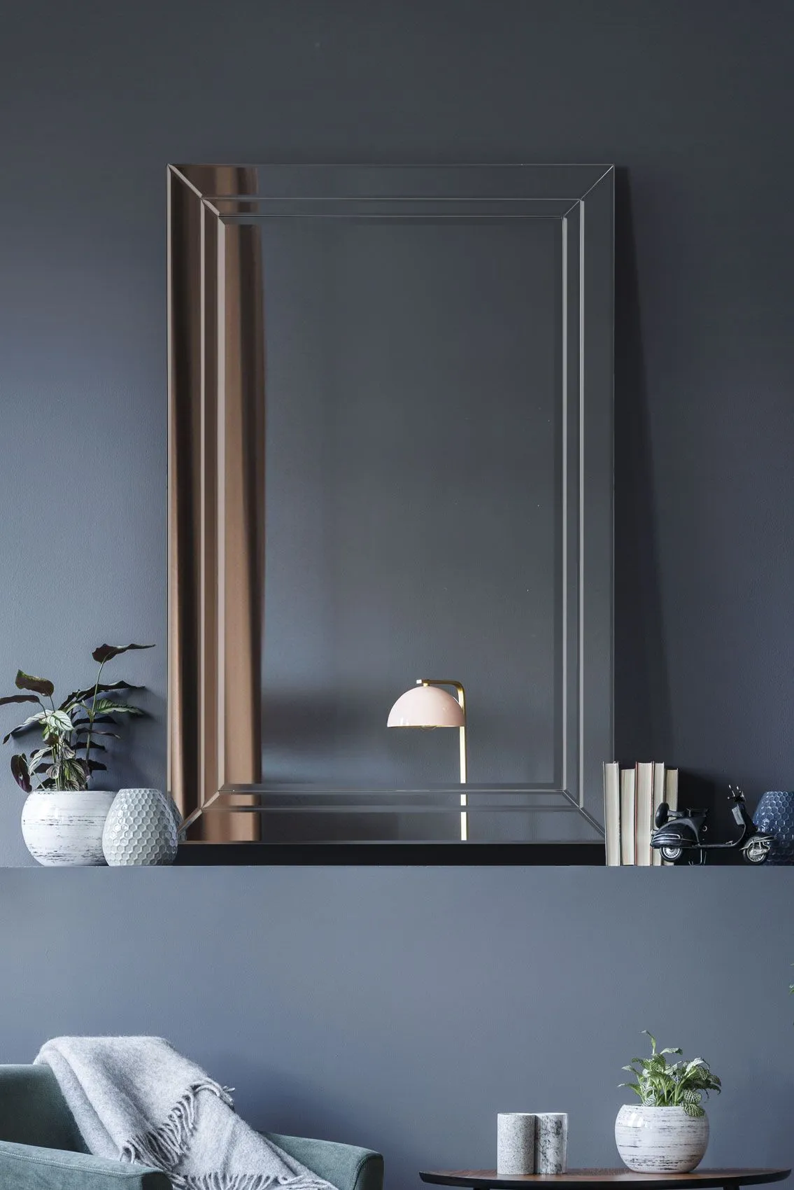 MirrorOutlet Langley All Glass Modern Bevelled Wall Mirror 100 x 70 CM in Silver