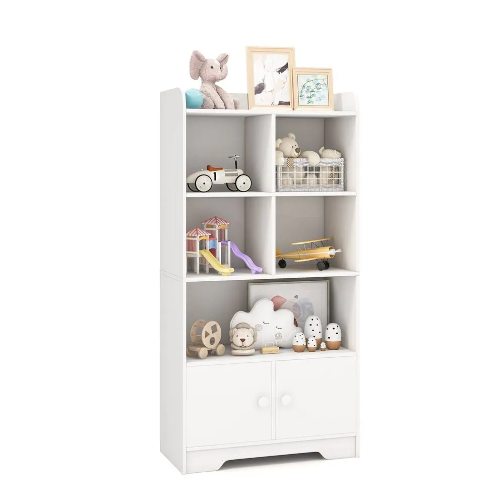 Costway 120cm Wooden Bookcase 4-Tier Bookshelf Freestanding Storage Cabinet Display Organizer in White