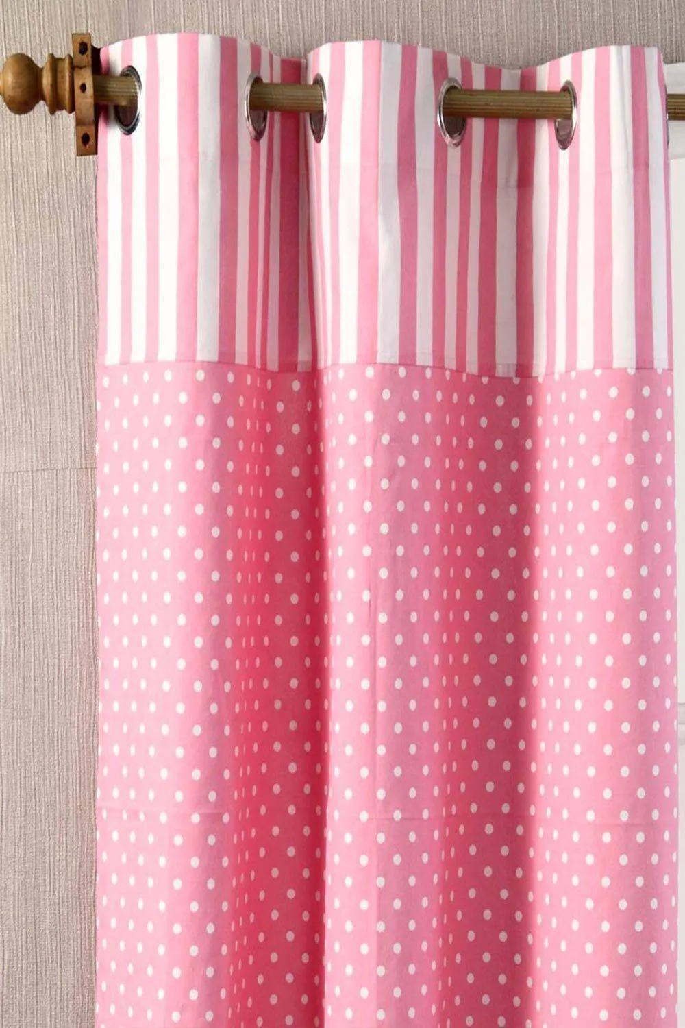 Homescapes Polka Dots Pink Ready Made Eyelet Curtain Pair 2