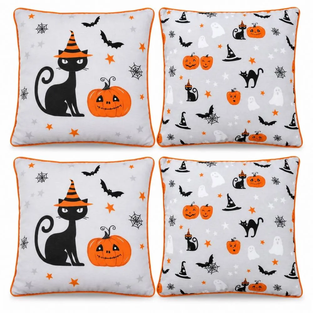 Smart Living Set of 4 Halloween Printed Filled Cushions 45x45cm Cat Pumpkin Design 3