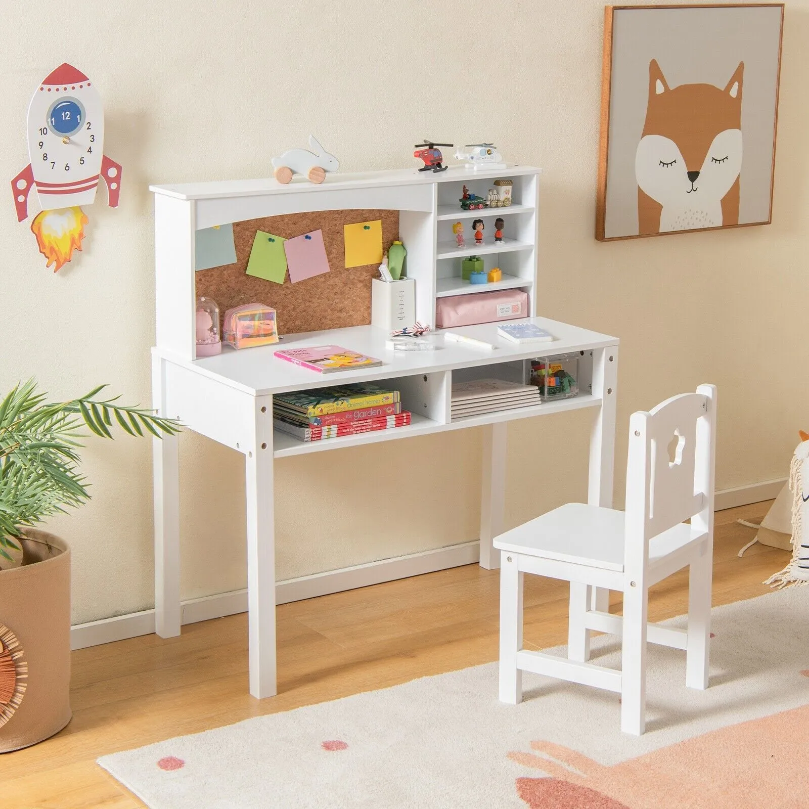 Costway Desk & Chair Set Wooden Study Table &Chair Writing Table Set in White 4