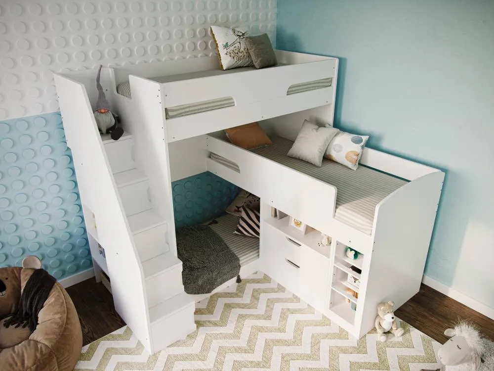 Flair Oscar Staircase Triple Bunk Bed with Storage in White 5