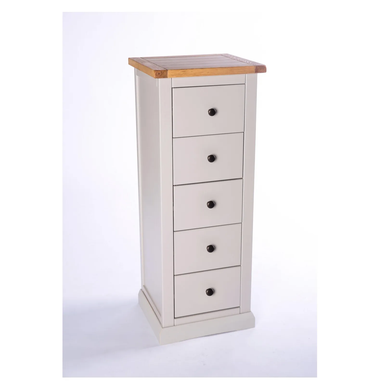 Cabinet Bits Loreo 5 Drawer Narrow Chest of Drawers Brass Knob in Light Grey 3