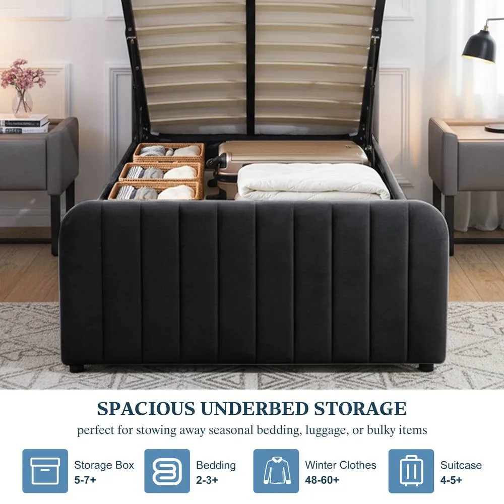 Comfy Living Ltd Brushed Velvet Fabric Gaslift Ottoman in Black 4