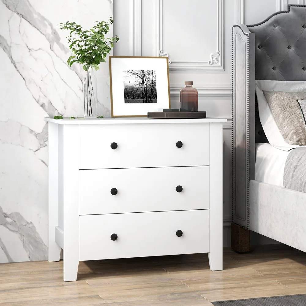 Costway 3-Drawer Dresser Modern Large Nightstand Storage in White 2